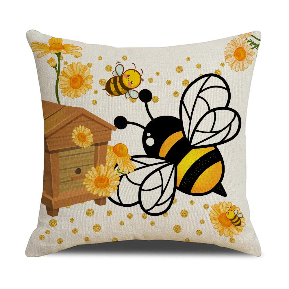 New Bee Day Pillow Case Line Print Festive Home Cushion Case Living Room Sofa Decorative Pillow Case
