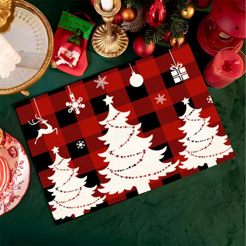 Christmas Table Mats Snowflake Tree Printed Placemats Dining Coffee Tables Decor Holiday Placemats Waterproof Festive Accessories Xmas Table Runner