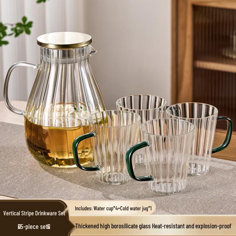Handon Vertical Stripe Glass Tea Cup Set with 2L Pitcher