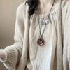 Vintage Wooden Round Ring Pendant Necklace Neck Chain Long Sweater Chain