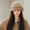 French Style Splicing Fisherman Hat Winter Warm Bow Decor Elegant Lady Hat