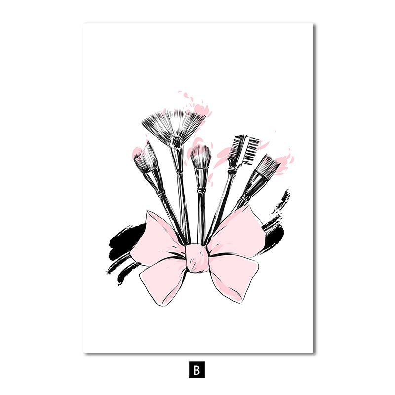 Mode Schönheit Make-up Pinsel Poster Wand Kunstdrucke moderne rosa Schleife Leinwand Malerei Bilder für Mädchen Schlafzimmer Home Dekoration
