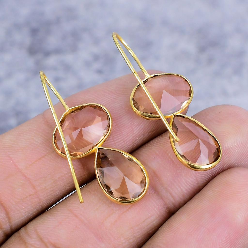 Morganite Gemstone Handmade 925 Sterling Silver Jewelry Earring 1.46" M-2640