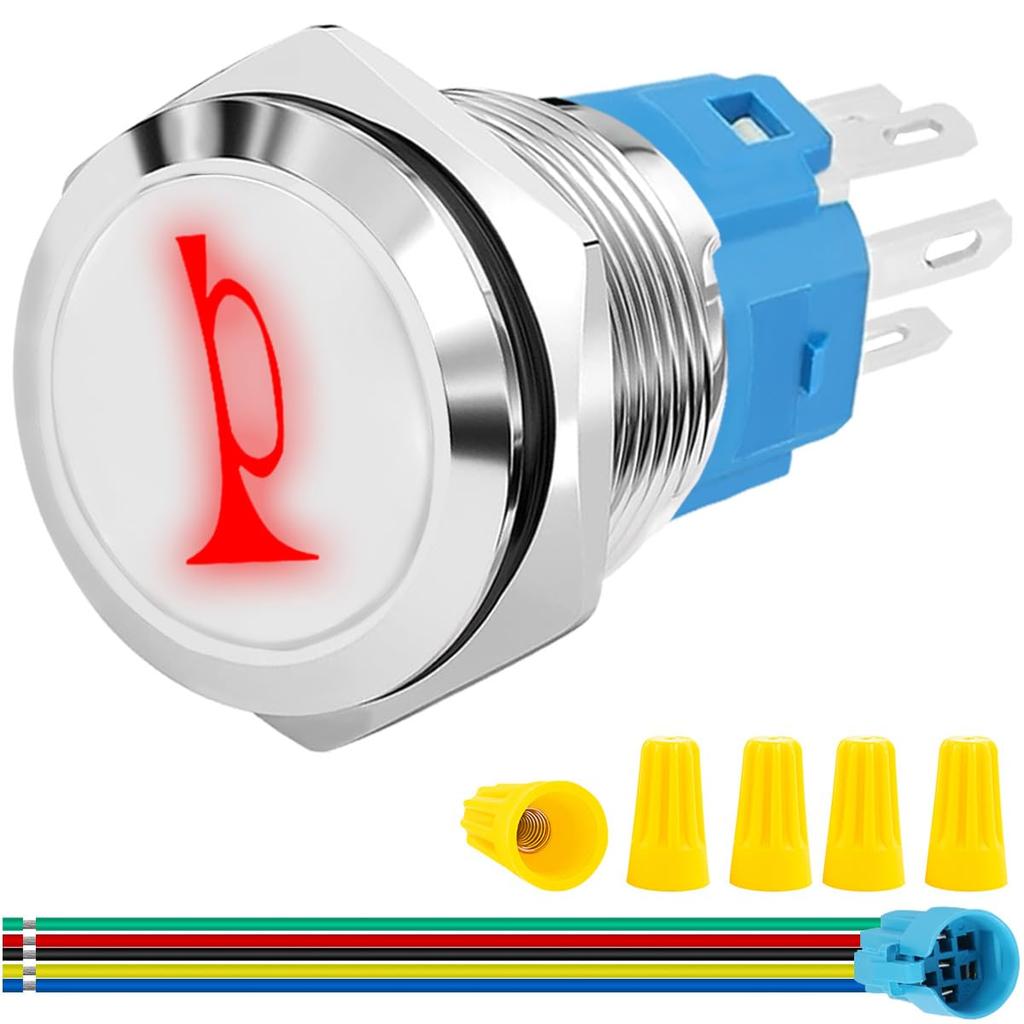 MKBKLLJY 16MM Horn Switch Raised Speaker Horn Momentary Push Button Switch DC -24V 5A