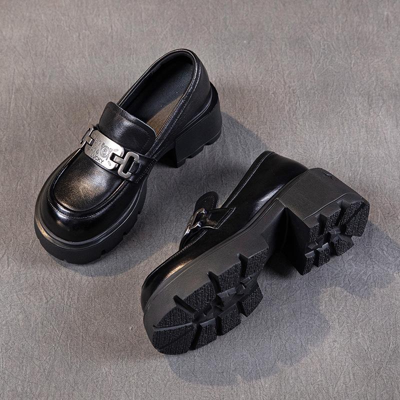 The first layer of cowhide loafers women's spring 2025 new leather muffin thick-soled one-pedal casual women's single shoes