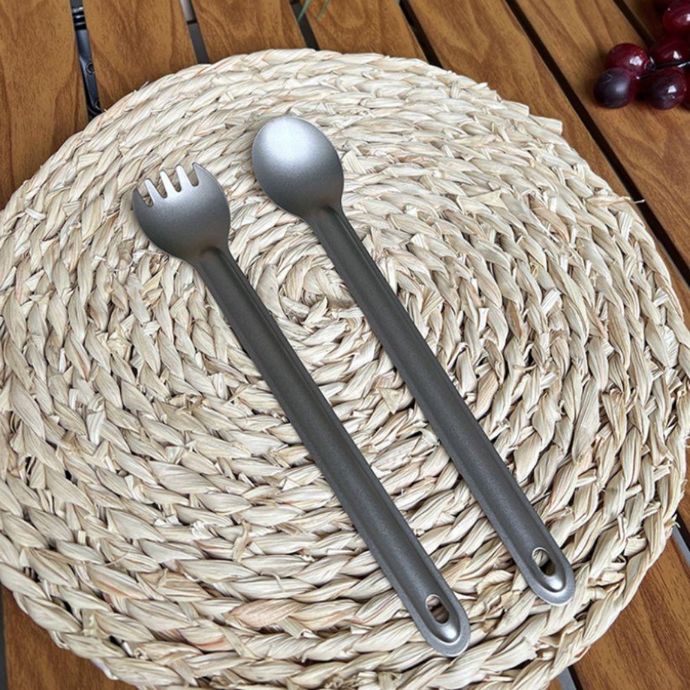 2 Piece Ultralight Camping Spoon Fork Set Long Handle Travel Flatware Set  Kitchen