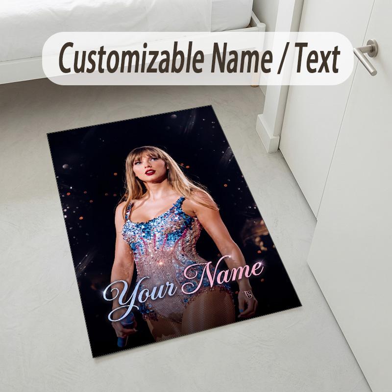 Personalized Crystal Velvet Carpet,Taylor Swift Custom Printed Name, Plush Area Rug For Home Indoor Decor
