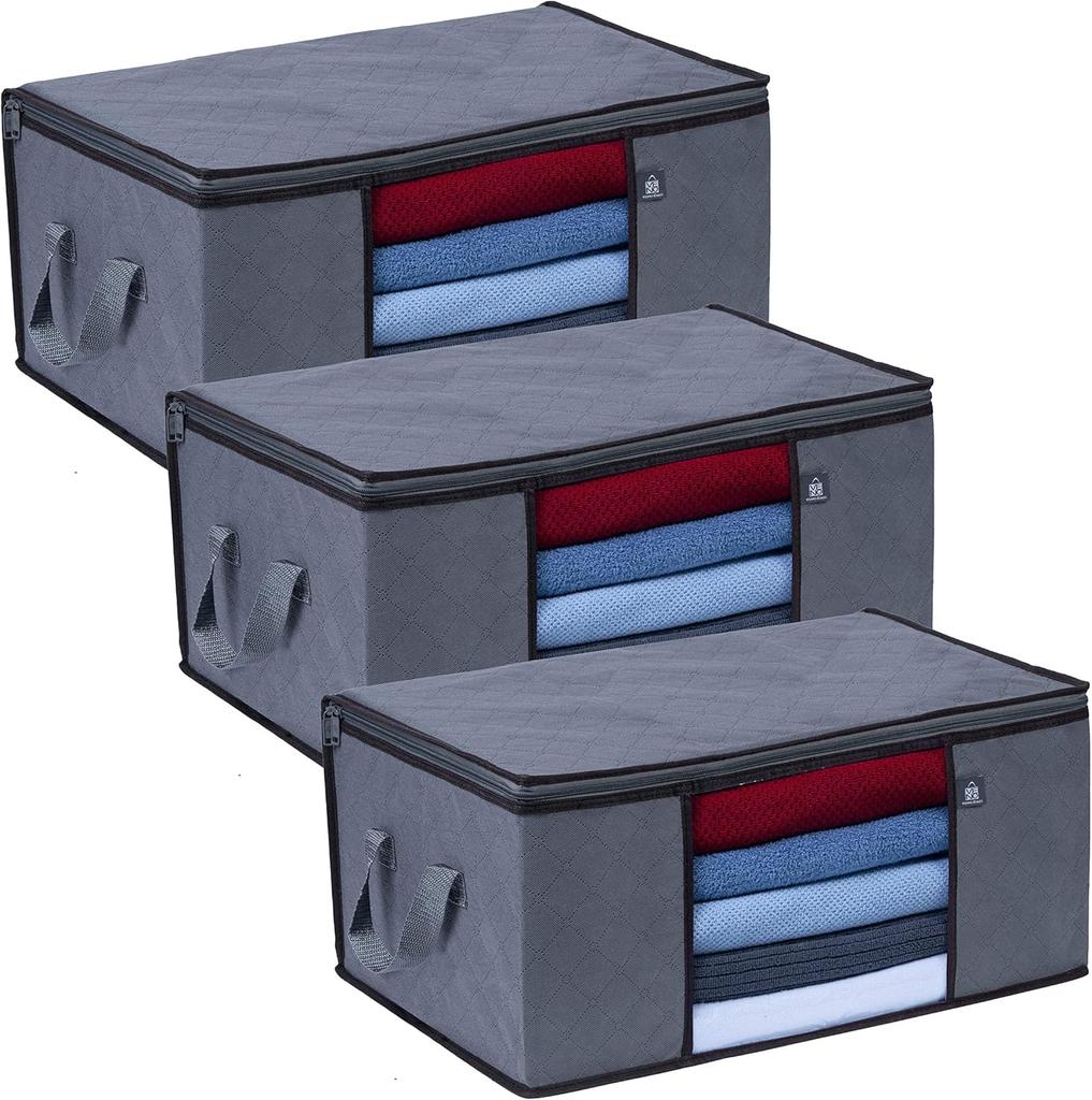 3 Pack Extra Large Clothes Storage Bag Organizer with Reinforced Handle Thick Fabric for Comforters, Blankets, Bedding, Foldable (24 Gallon)