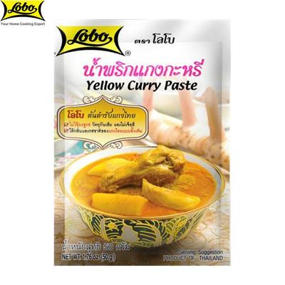 Lobo Pasta di curry giallo, autentico curry tailandese / Senza glutammato monosodico, conservanti o coloranti artificiali aggiunti / Per 2 porzioni, Cibo tailandese, 50 g
