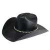 Vintage Striped Belt, European and American Style, Straw, Hard-shaped, Large Brim, Western Cowboy Hat, Waterproof, Sun-proof, Sunshade
