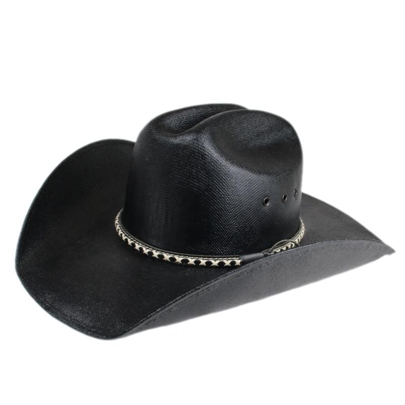 Vintage Striped Belt, European and American Style, Straw, Hard-shaped, Large Brim, Western Cowboy Hat, Waterproof, Sun-proof, Sunshade