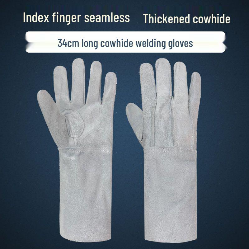 Guantes de Soldadura Aislantes de Cuero de Vaca Anti-Pinchazos Anti-Quemaduras Resistentes al Calor con Dedos Divididos
