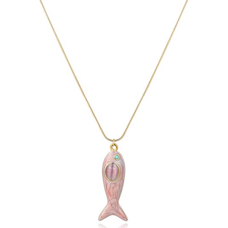 Summer Gemstone Fish-Shaped Pendant Necklace – Simple & Versatile Clavicle Chain