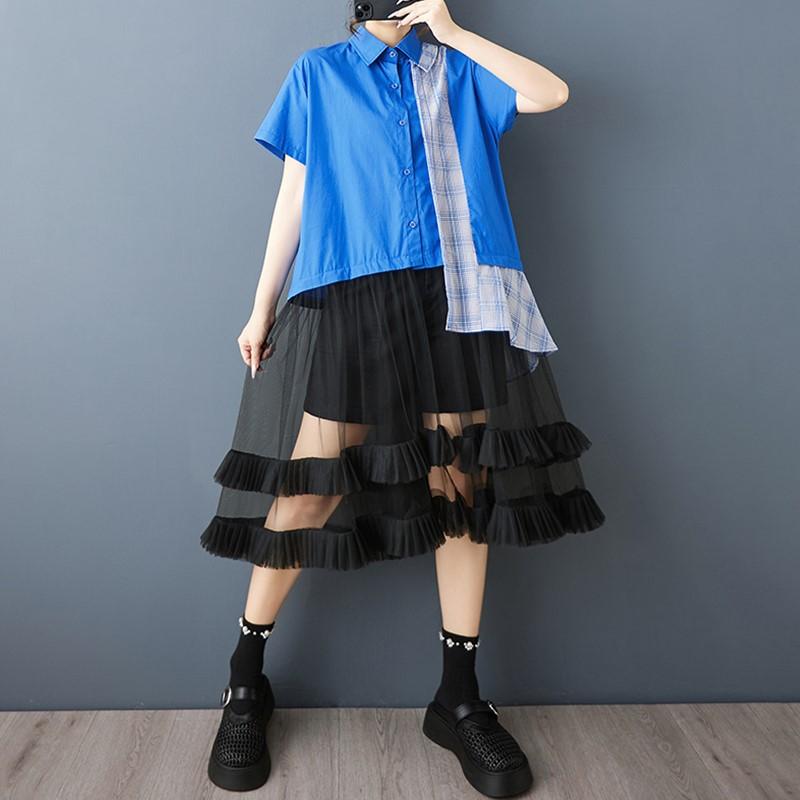 Short Sleeve Plus Size Vintage Patchwork New In Dresses for Women Casual Loose Long Summer Shirt Dress