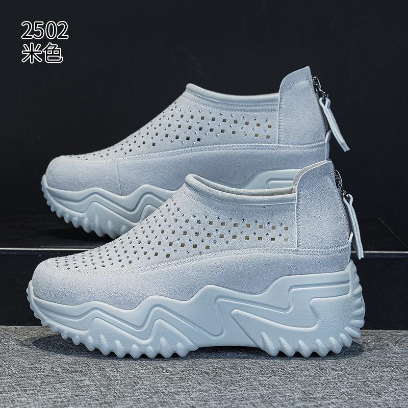 Muffin Shoes Summer New Thick-soled Heightening Lazy Shoes Hollow Casual Breathable Comfortable Lightweight Dad Shoes