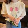 White Cotton Casual ort Sve T-irt Women's Oversize Top Korean Sle Chic Large Size round Ne Print Summer irt