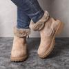Women's Round-Toe Short Boots Plush Faux Thick Rubber Sole Chunky Heel Zipper Winter Casual Dressy Brown Booties for Jeans
