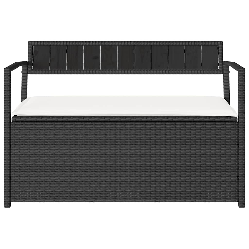 Garden Bench with Storage Space and Cushions Black Poly Rattan