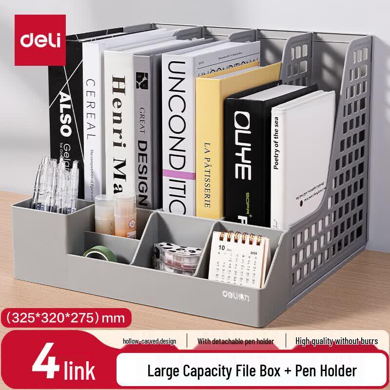 Deli 4-Compartment Desktop File Organizer with Pen Holder