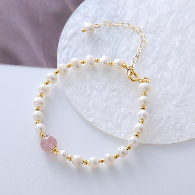 Pink Crystal Natural Freshwater Pearl Bracelet Bangles Women Fashion Jewelry accessories Gift