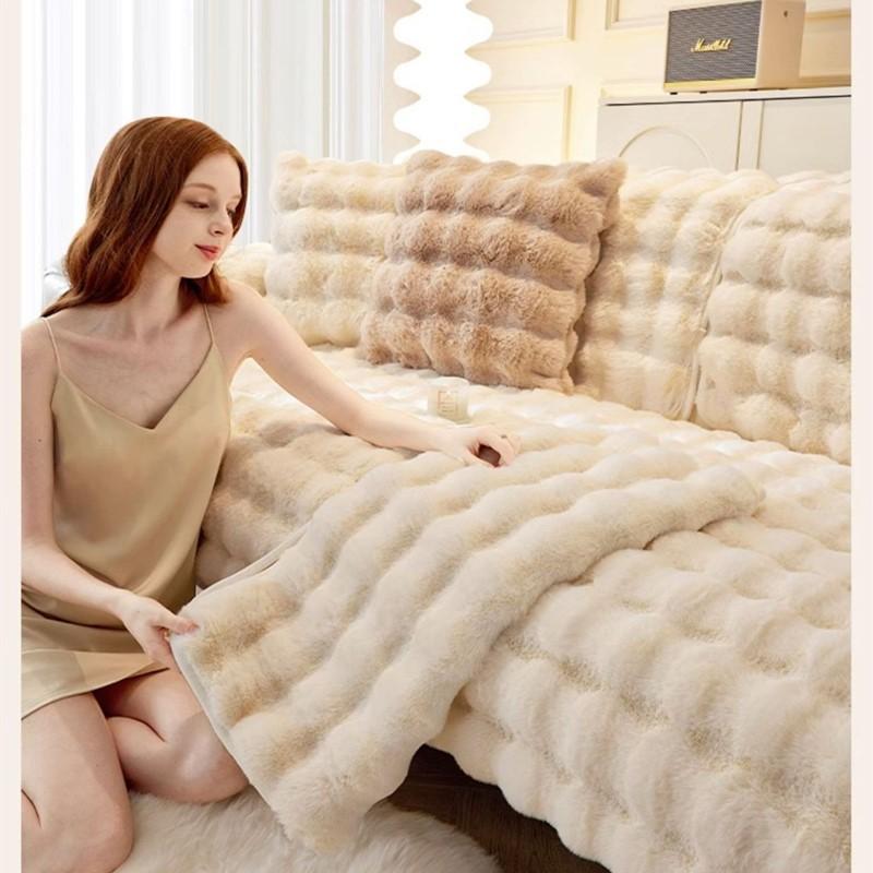 2024 New Cream Tuscan Rabbit Thickened Plush Pillow Throw Sofa Bedroom Tatami Backrest Cushion Non-slip Seat Mat