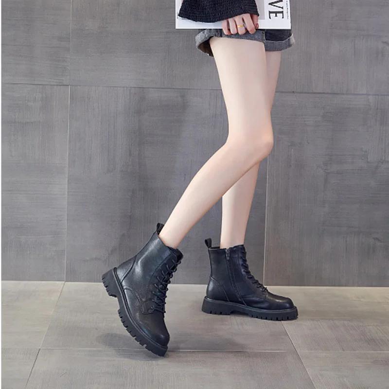 2025 Genuine Leather Winter Shoes Women Snow Boots Fashion Modern Ladies Brand Ankle Boots Warm Plush Non-slip Black