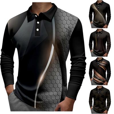 Men'S Lapel Long Sleeve Printed Casual Top Loose Sports Lapel Shirt