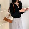 New bucket bag women's drawstring pleated bag niche splicing design women's shoulder bag canvas
