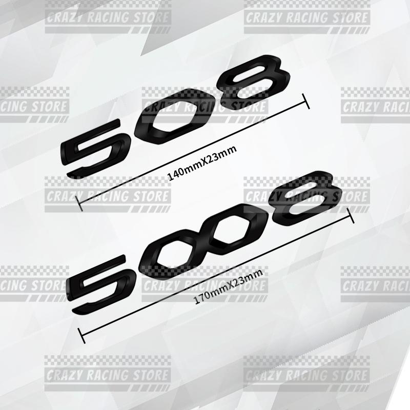 VZQR9 Autoaufkleber für Peugeot 208 308 408 508 2008 3008 4008 5008 Glänzend Schwarz Heckklappen-Emblem Metall 3D-Aufkleber Karosserie-Aufkleber Dekor