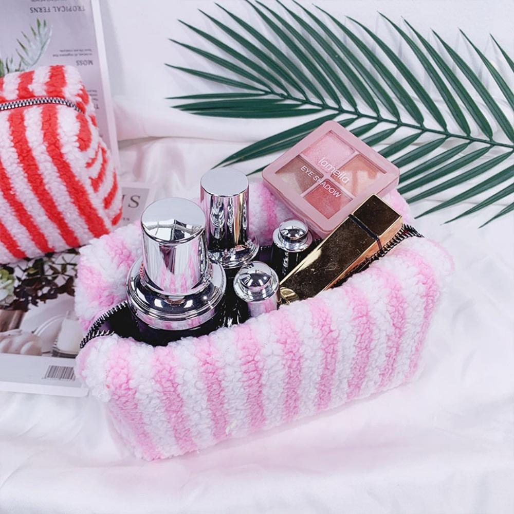 Winter Travel Cosmetic Bag For Men Women Soft Makeup Bag Stripe Beauty Toiletry Bag Makeup Brush Lipstick Storage Organizer