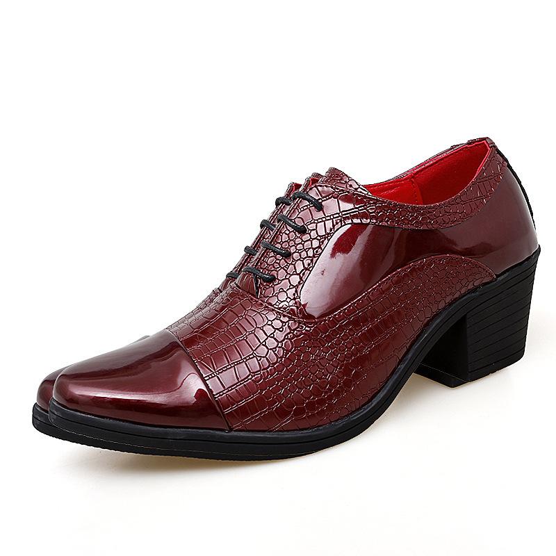 

Fashion thick heel heightened 6cm leather shoes men s pointed high heels British casual leathershoes 44 червоний