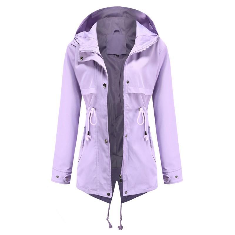 Lett hette-trenchcoat for kvinner, mellomlang regnjakke med snøring i midjen - Kasual chic yttertøy