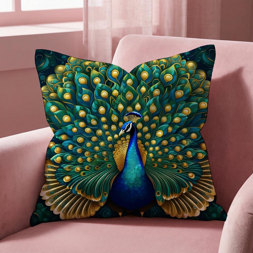 Peacock Cushion Cover Multi-Scene Pillow Cover for Home & Car - Reversible, Soft & Durable for Daily Use