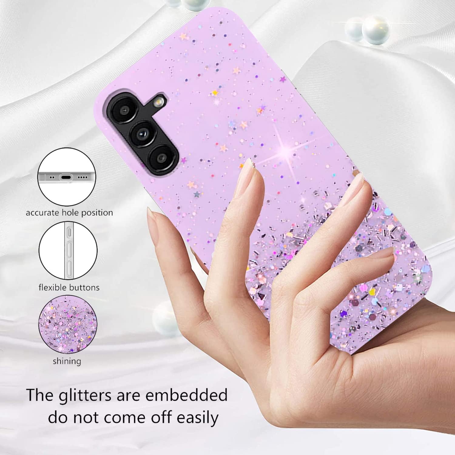 

Чехол для Samsung Galaxy A15 A14 A54 A25 A35 A55 A24 A34 A05 A04 A13 A23 A33 A53 A52 iPhone 14 15 12 13 Pro Max блестящий блестящий силиконовый мягкий тонкий чехол Samsung Galaxy A32 фиолетовый