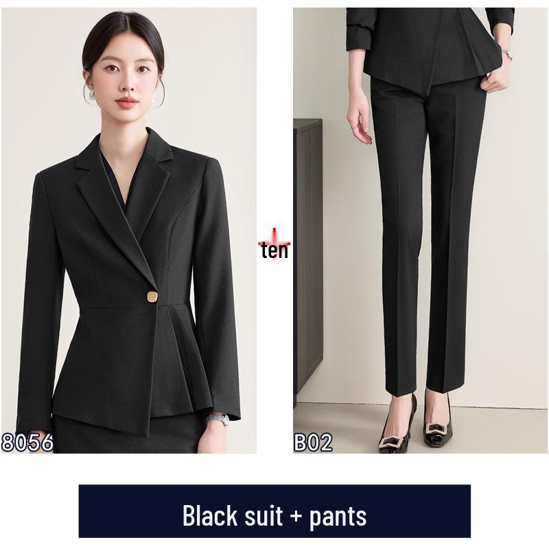 Elegant Black Long-Sleeve Professional Women's Suit Jacket for Beauty Salons