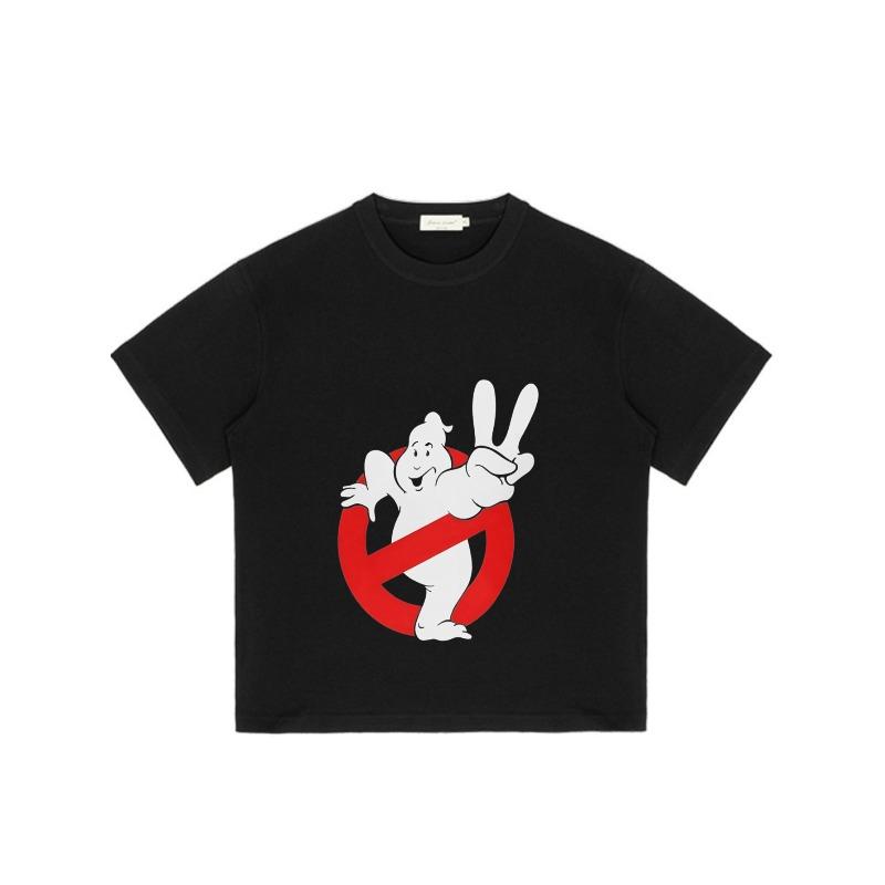 Men's Black T-Shirt with Ghostbusters Logo and Peace Sign Print Casual Wear for Everyday Use