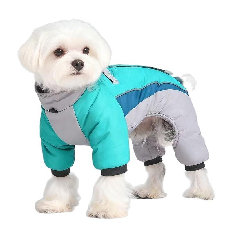 

New pet cotton clothes, four-legged contrasting colors, arctic velvet liner, warm, windproof, highly reflective and waterproof, dog autumn and S бирюзовый