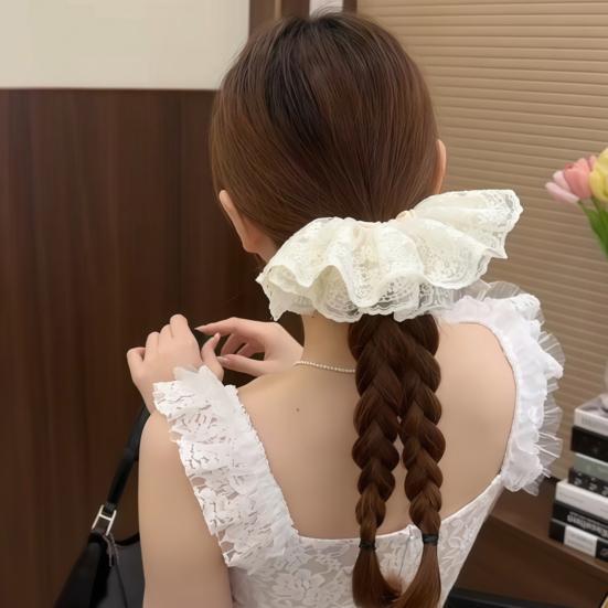 Hair Tie High Elasticity Non-Stretching Double-Layer Lace Korean Style Oversized Skirt Design Hair Rope Buns Ponytails Hair Accessories