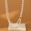 Double Beautiful Layer Pearl Necklace For Women Fashionable Geometric Design In Color White