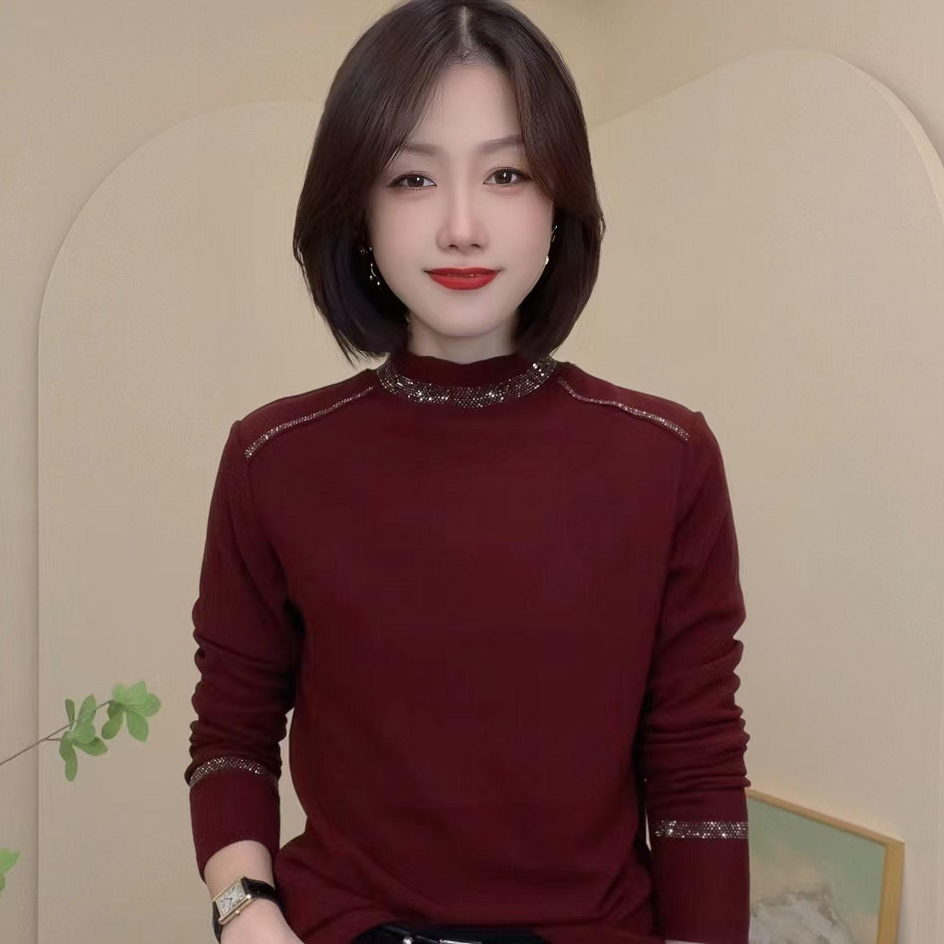 

2025 autumn and winter new velvet top t-shirt bottoming shirt women s German velvet versatile inner backing M бордовый