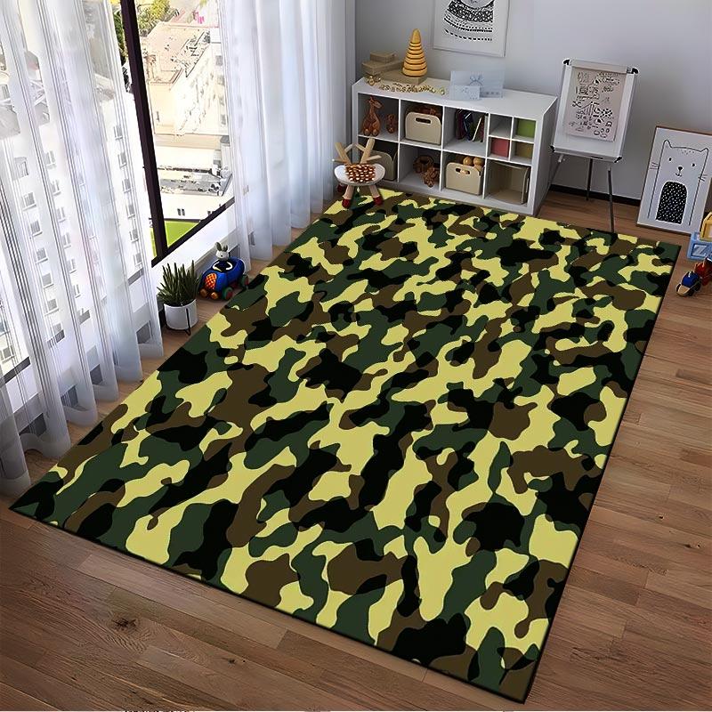 Camouflage-Muster Teppich mit Armeestil Grün1Braun1und Beige Design Geeignet für die Verwendung als Anti-Rutsch-Matte für1Zimmer und Schlafzimmer Sofas