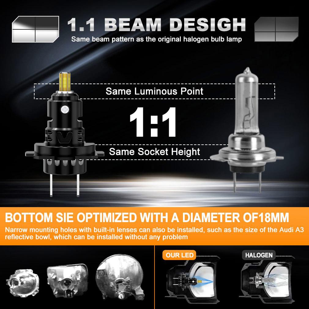 2Pcs 3D LED H7 Headlight Bulbs Canbus No Errors 6 Sided 1:1 Super 360 H7 Plug and Play Mini HeadLamp Size Wireless with Fan CSP Turbo Lamp 6000K 12V