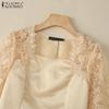 ZANZEA Women Square Neck Casual Lace Splice Half Sleeve Satin Blouse