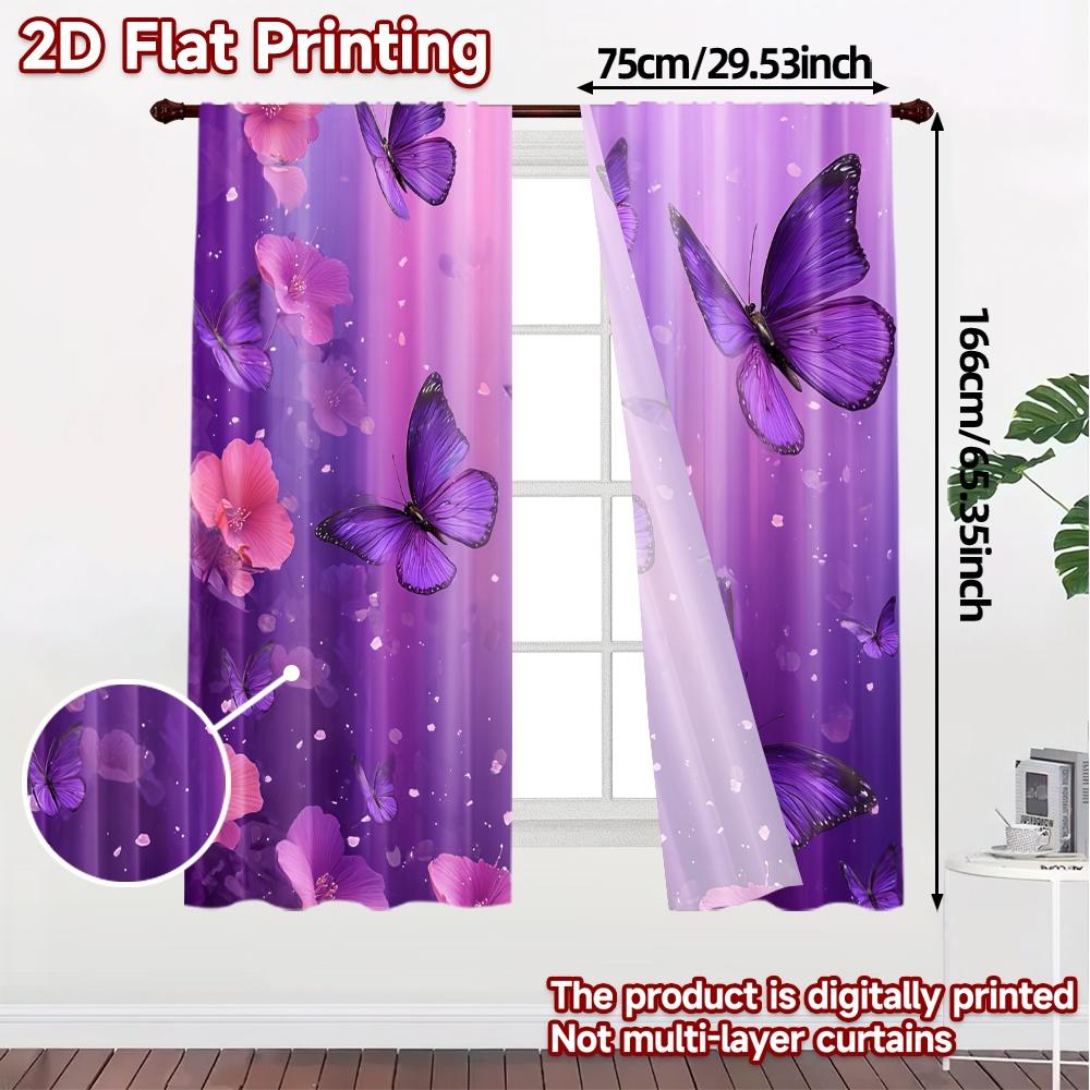 2D Flat Printing  JIT 2pcs   Curtains (Without Rod) Butterfly Veil Chic Curtain Chic Machine Washable Fabric Curtains Outdoor