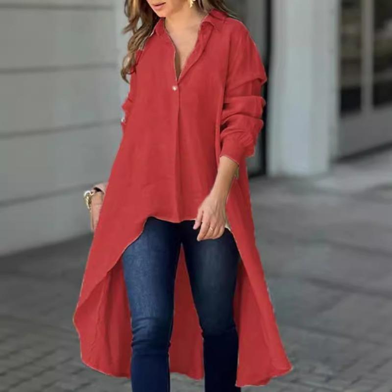 

Осенняя женская элегантная модная однотонная рубашка свободного кроя с длинными рукавами и воротником для женщин XXXXL красный