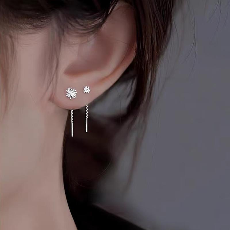 925 Silver Needle Short Chain Tassel Metal Dandelion Stud Earrings For Women Party Classic Jewelry Plant Accessories