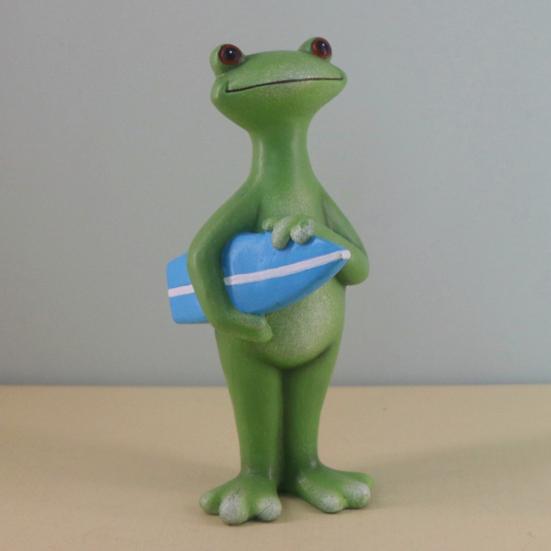 Vacation Frog Statue Resin Surfing Swimming Frog Ornament Collectible Frog Figurine Animal Sculpture for Garden Home Office Desk