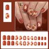 24pcs Halloween Sparkling Pumpkin Essence Press On Tips Short Square Artificial Tips French Floral Design Not Need Tools