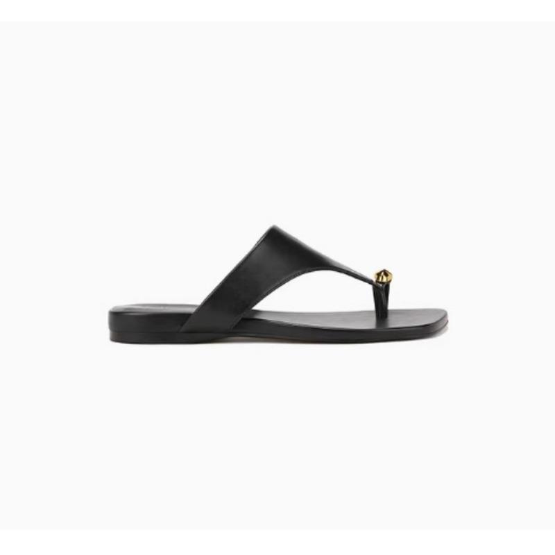 Sheepskin small gold buckle slippers women's summer wear square head cover toe holiday beach flat-bottomed herringbone cool slippers