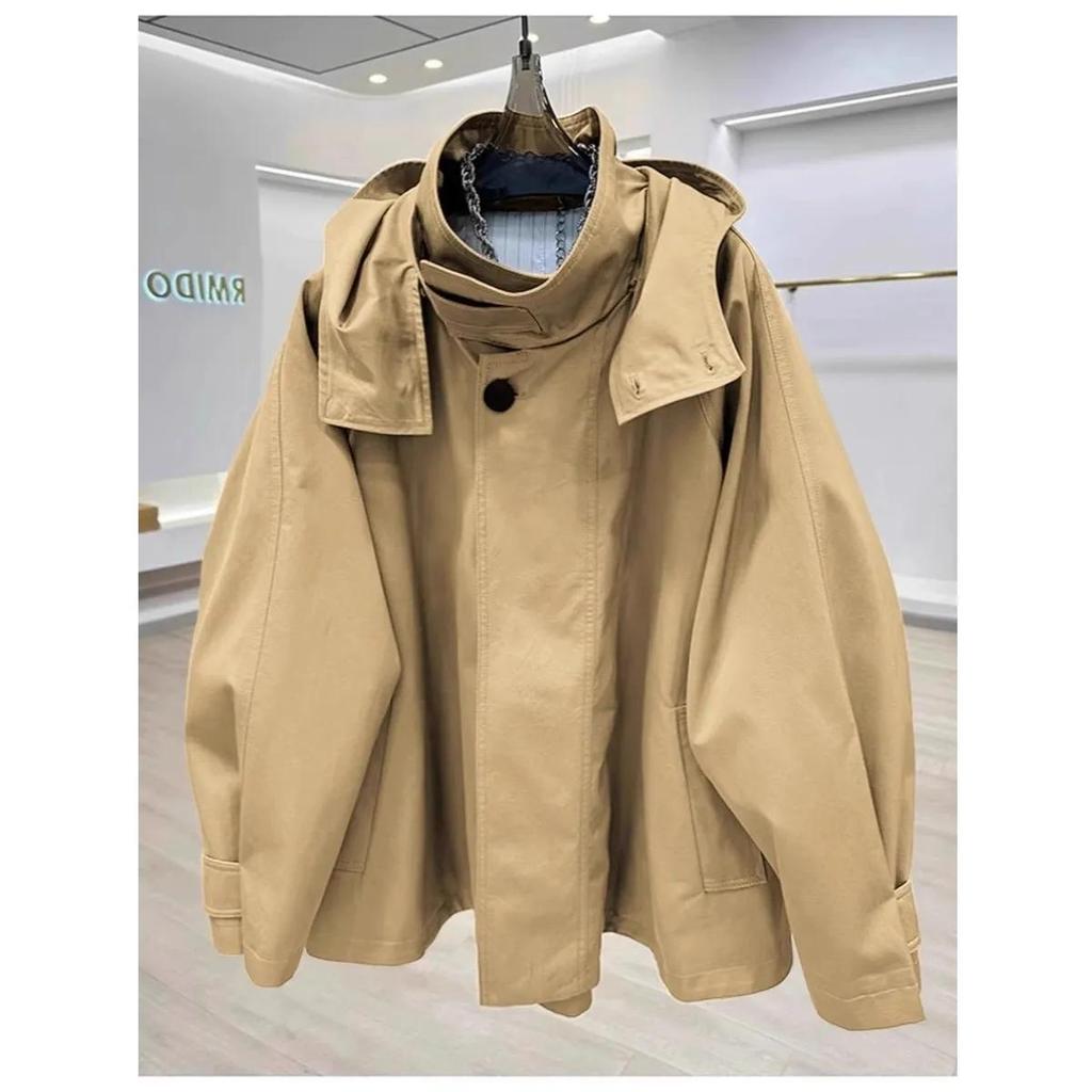 Fashionable Oversized Vintage Cloak Design Hooded Windbreaker Women's Spring Autumn Outerwear Casual Loose Fit Stylish Coat